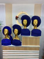 Cotton Asooke Autogele and cap royal blue